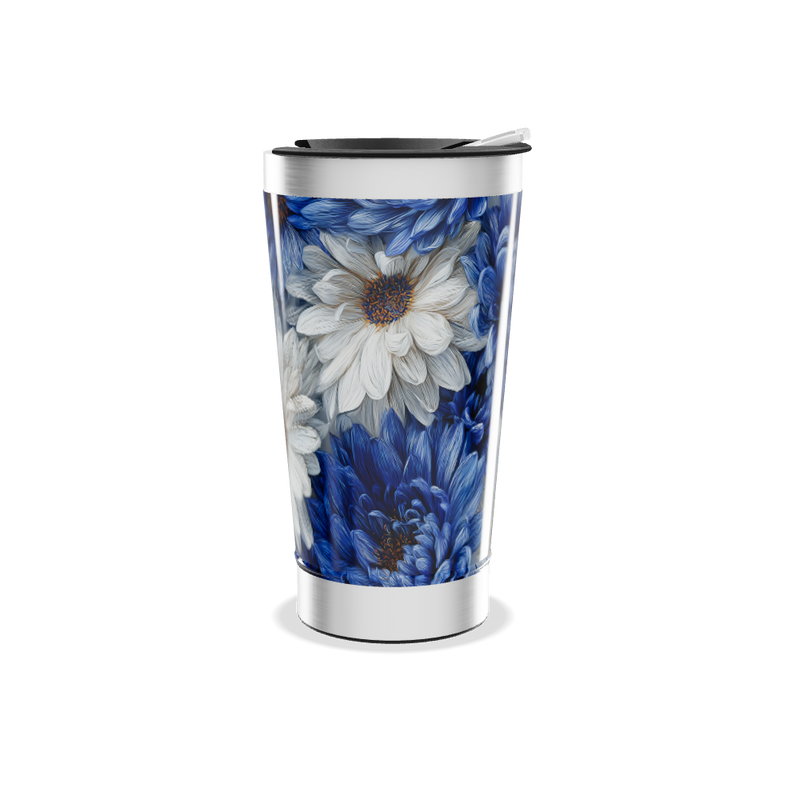 Copo Térmico - Flores Azuis e Brancas