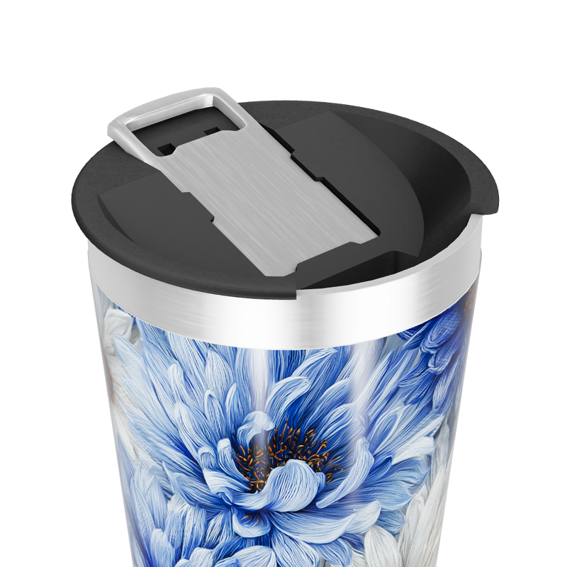 Copo Térmico - Flores Azuis e Brancas