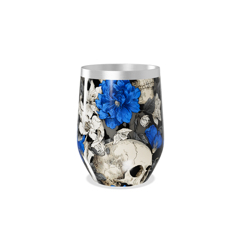 Copo Térmico Slim - Flores e Caveiras Azul