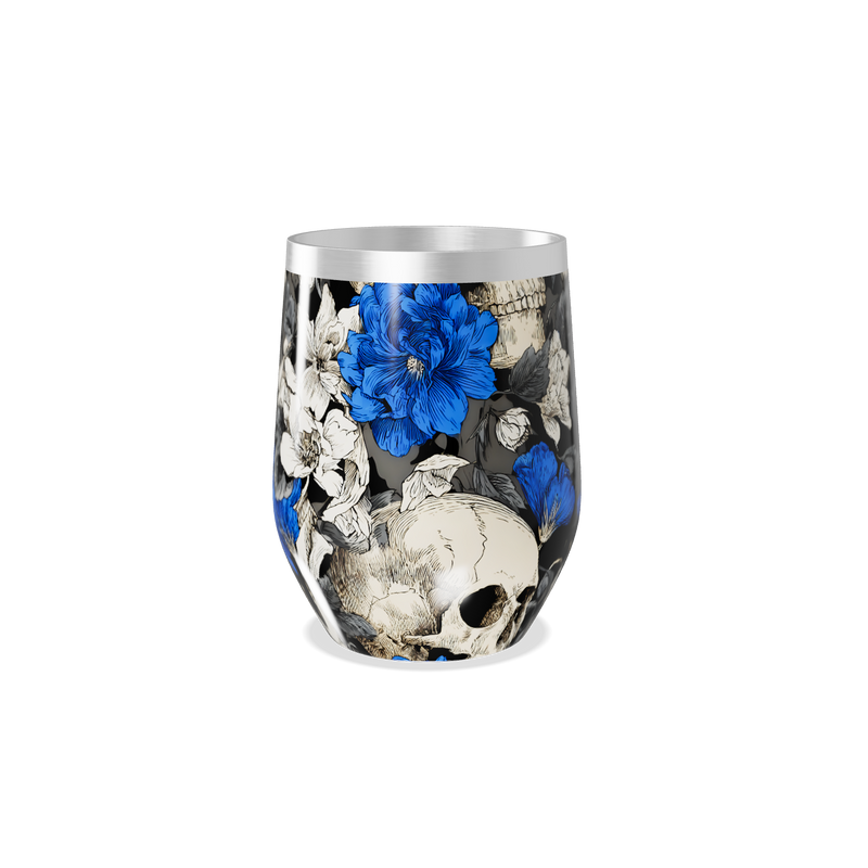 Copo Térmico Slim - Flores e Caveiras Azul