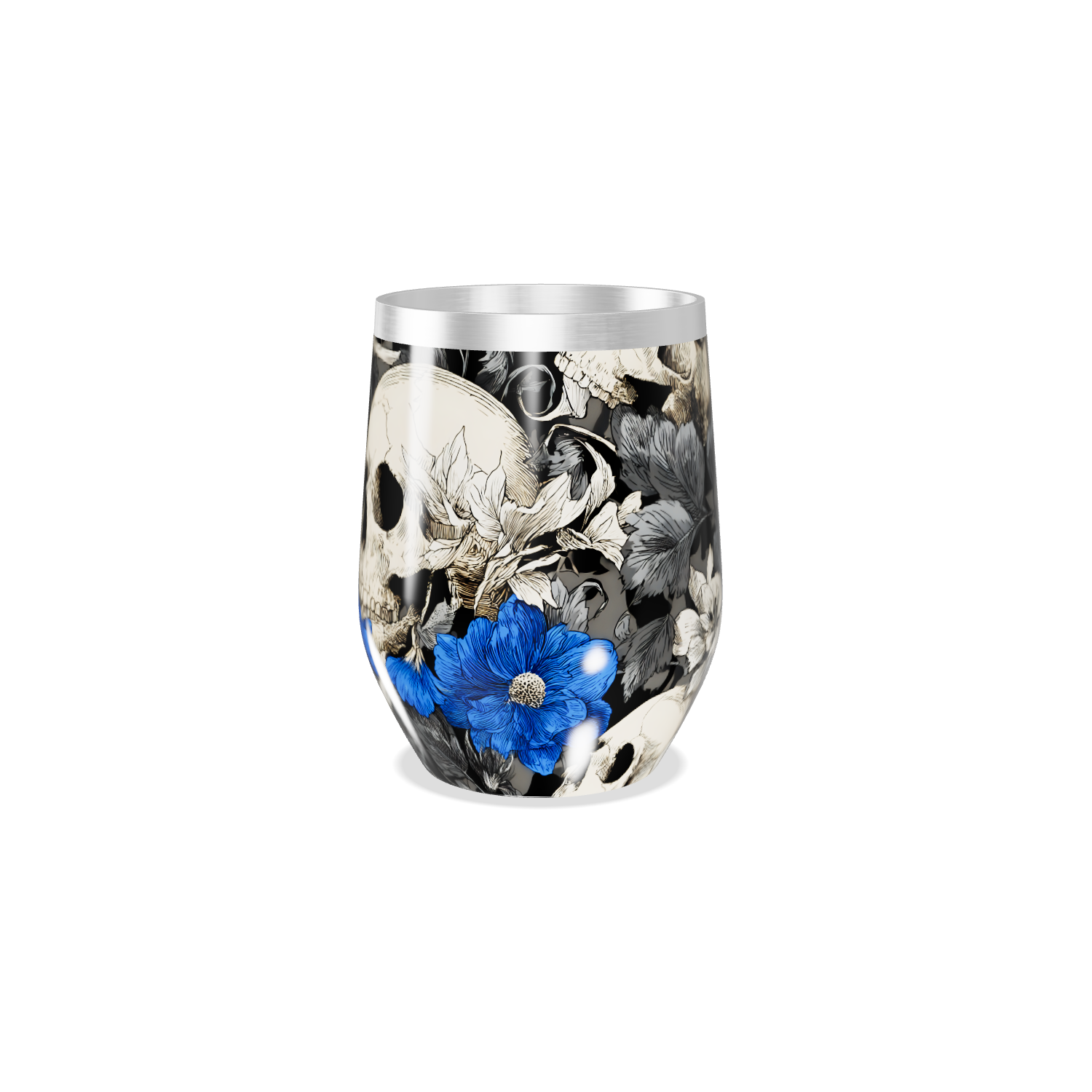 Copo Térmico Slim - Flores e Caveiras Azul