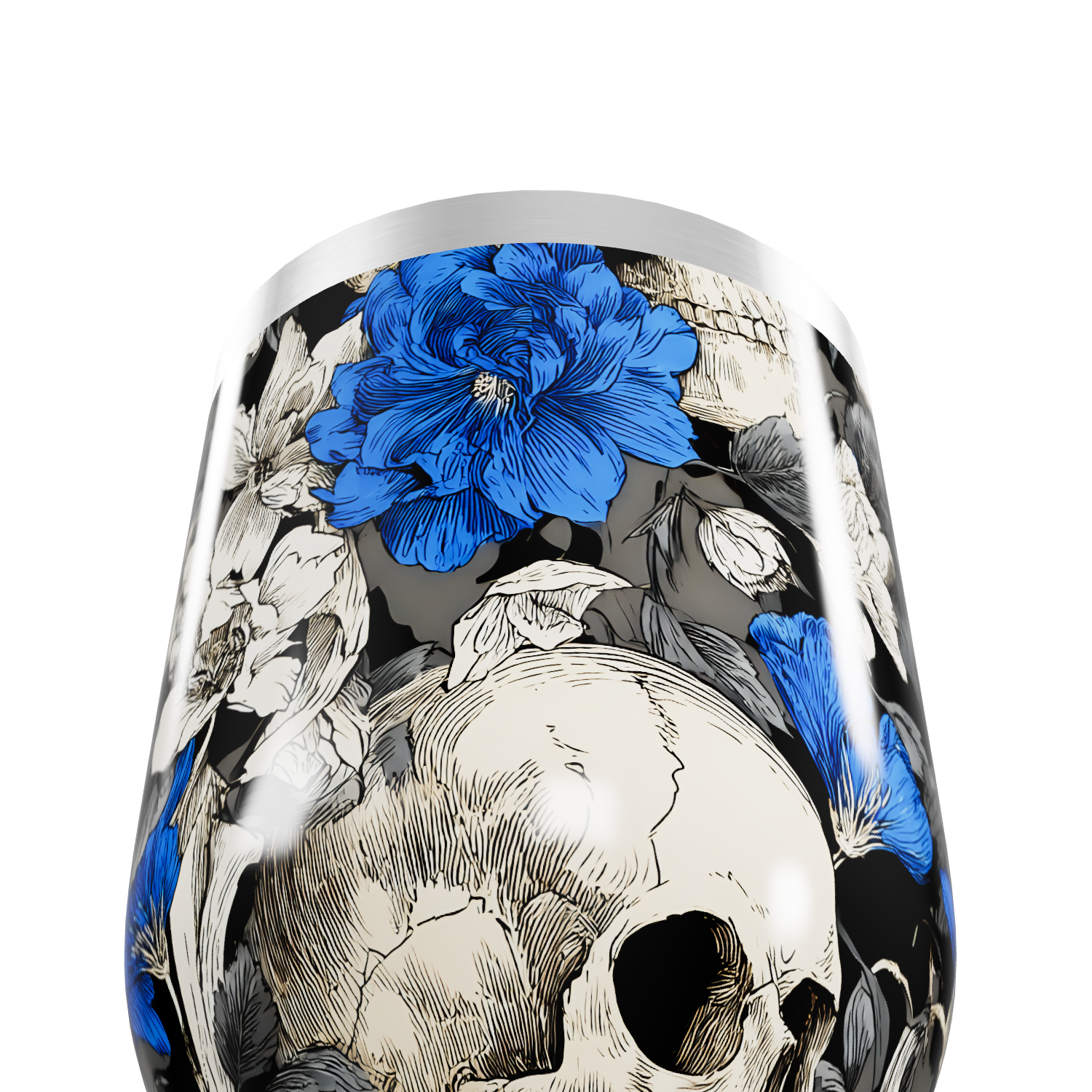 Copo Térmico Slim - Flores e Caveiras Azul