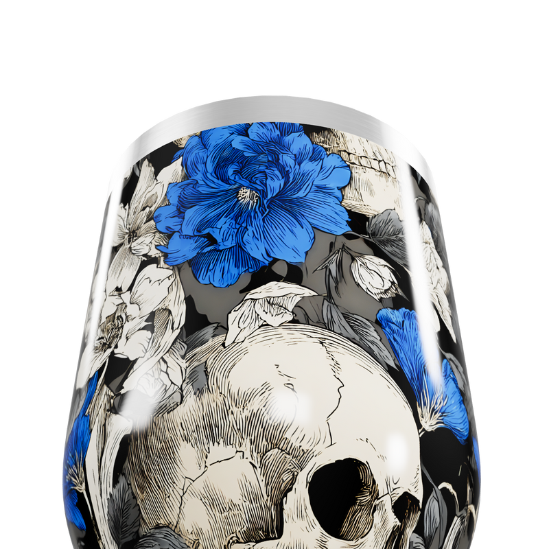 Copo Térmico Slim - Flores e Caveiras Azul
