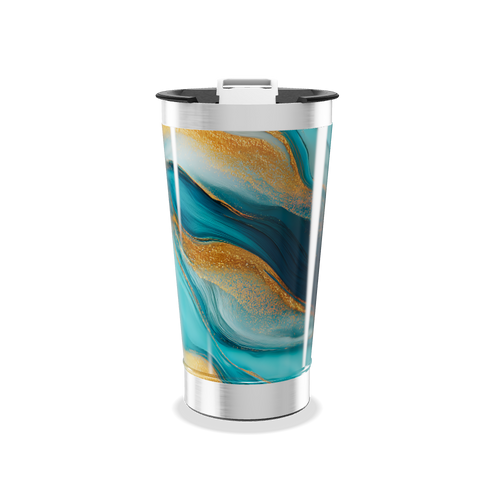 Copo Térmico - Azul com Estampa Abstrata