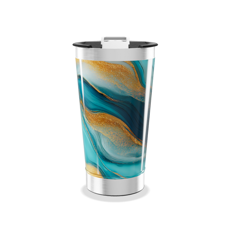 Copo Térmico - Azul com Estampa Abstrata