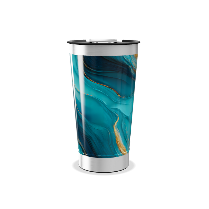 Copo Térmico - Azul com Estampa Abstrata