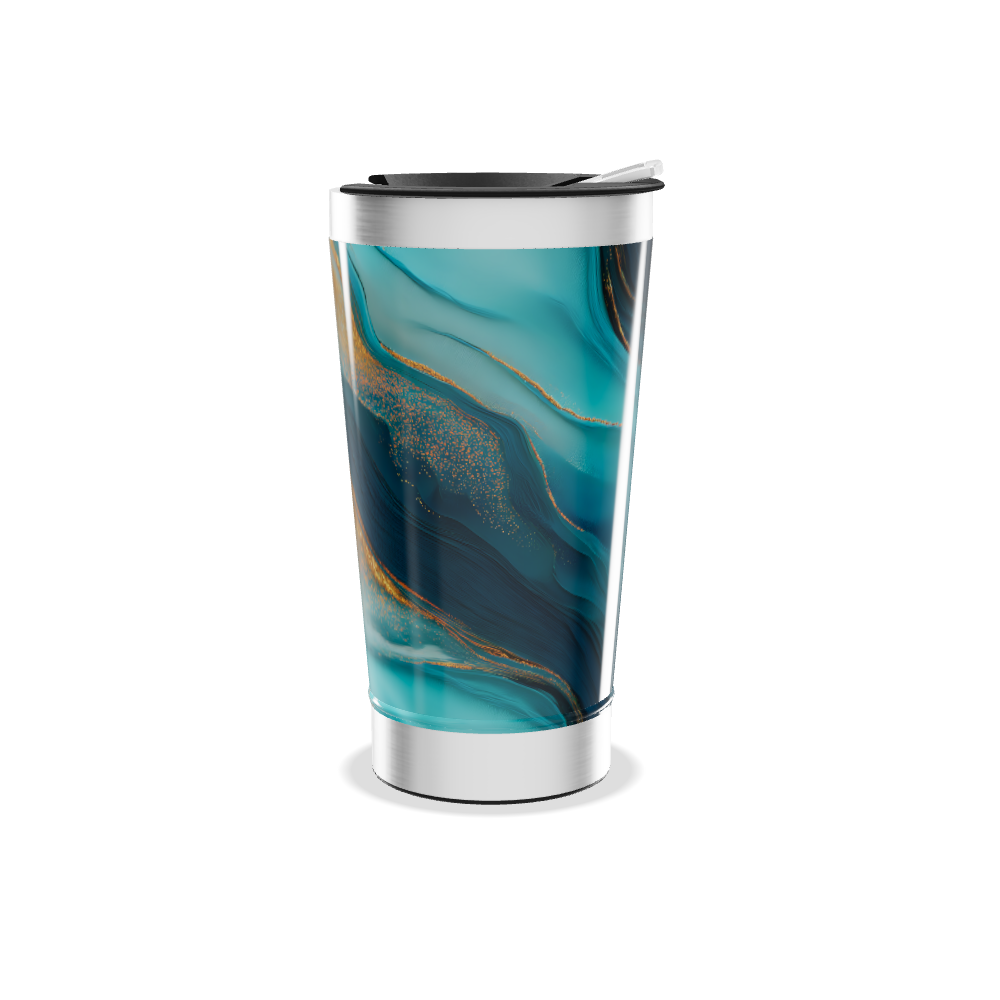 Copo Térmico - Azul com Estampa Abstrata