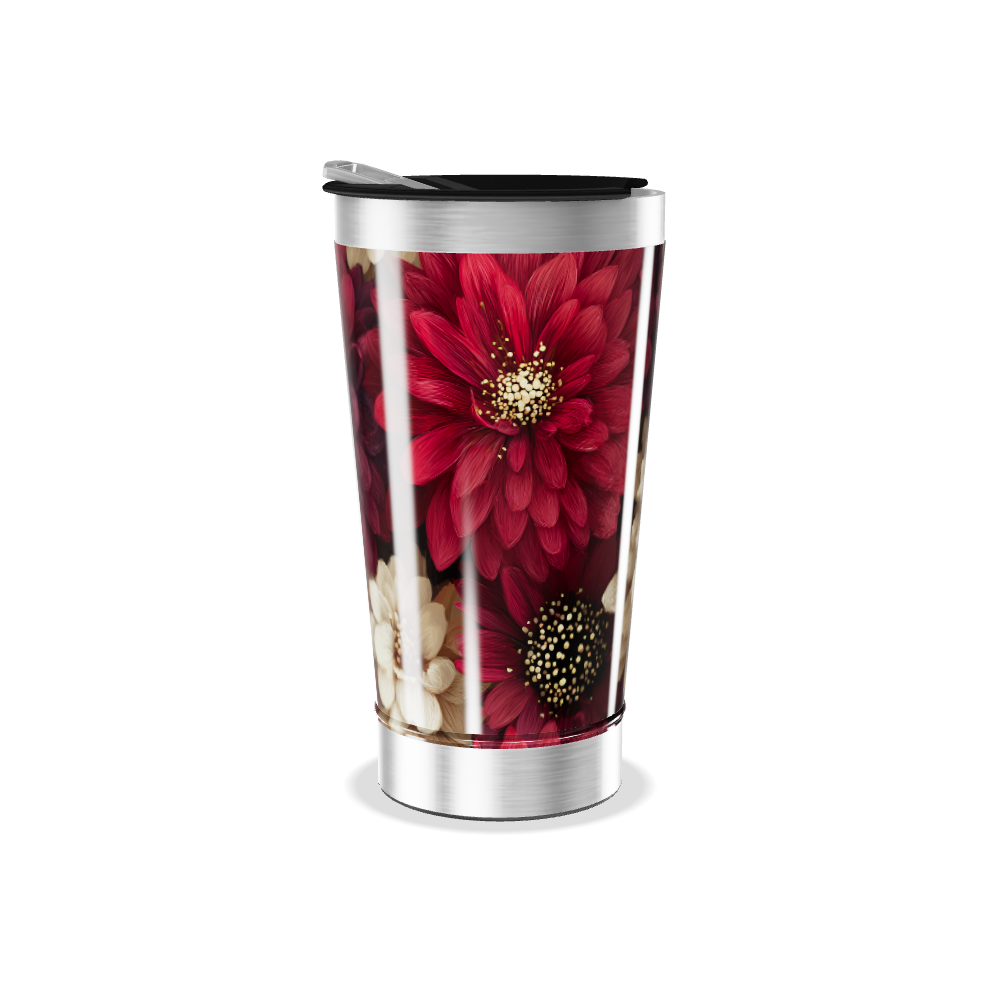 Copo Térmico - Flores Vermelhas e Brancas