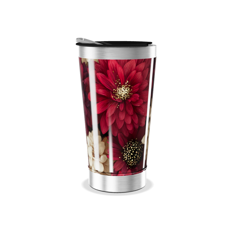 Copo Térmico - Flores Vermelhas e Brancas