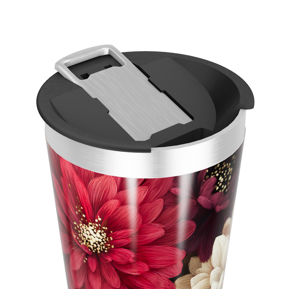 Copo Térmico - Flores Vermelhas e Brancas