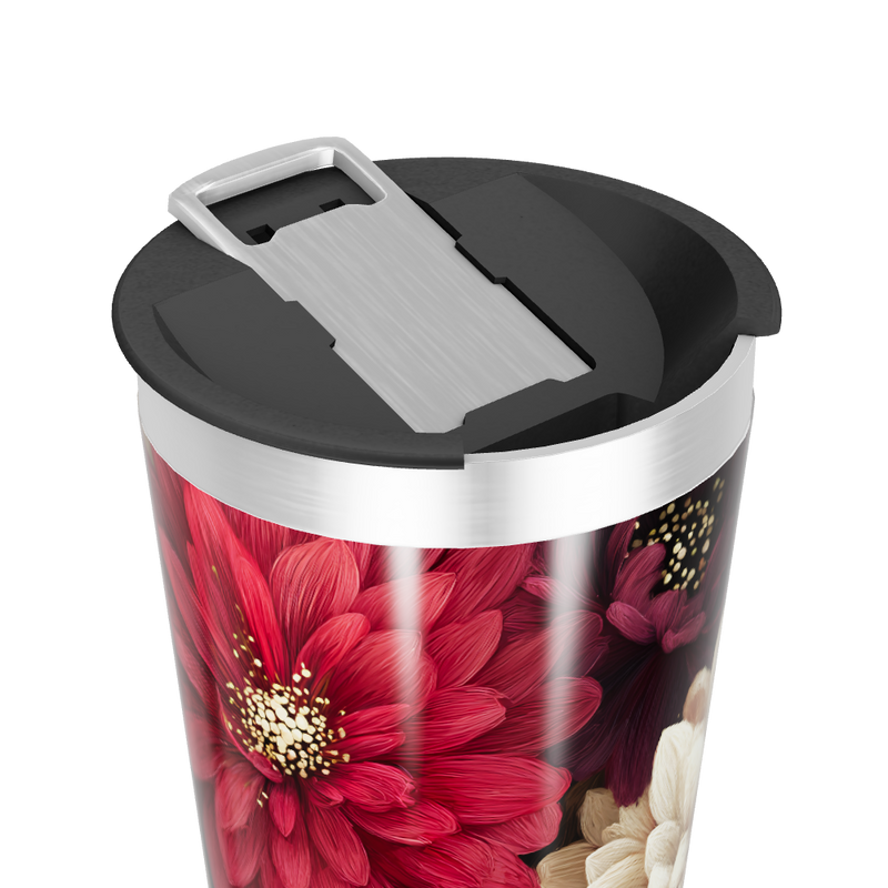 Copo Térmico - Flores Vermelhas e Brancas