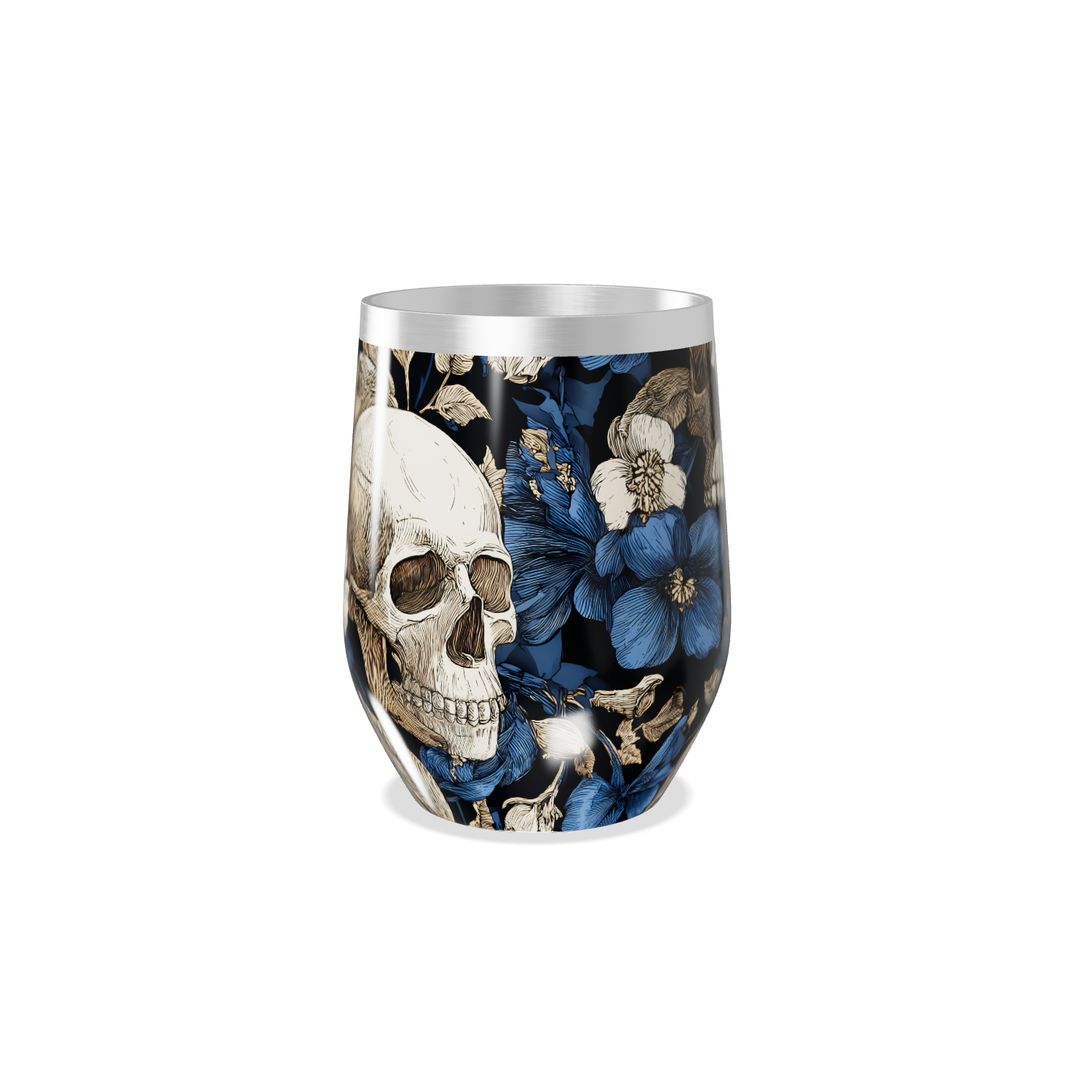 Copo Térmico Slim Caveira Floral aço inox azul