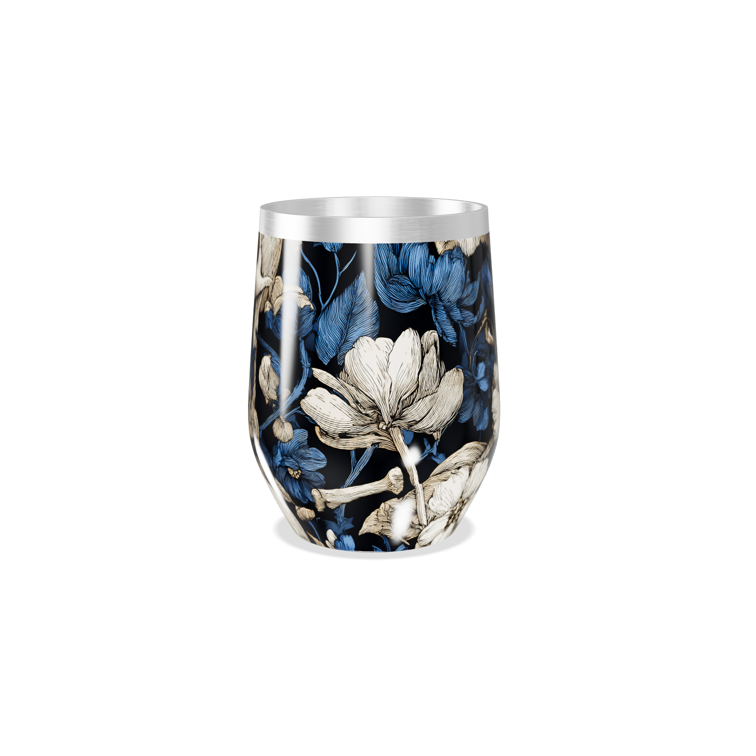 Copo Térmico Slim Caveira Floral aço inox azul