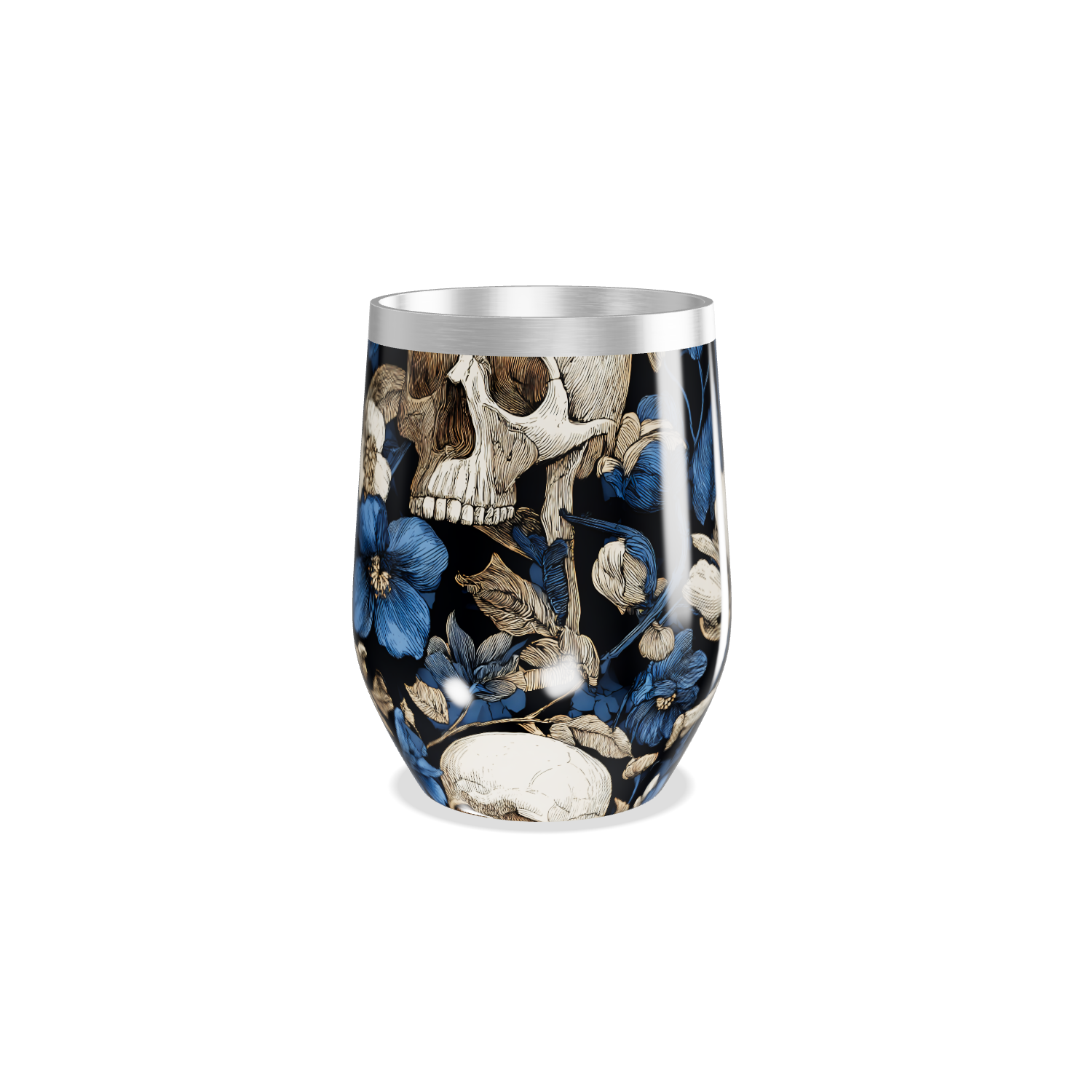 Copo Térmico Slim Caveira Floral aço inox azul