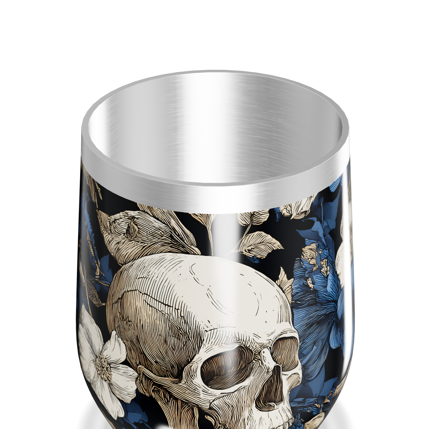 Copo Térmico Slim Caveira Floral aço inox azul