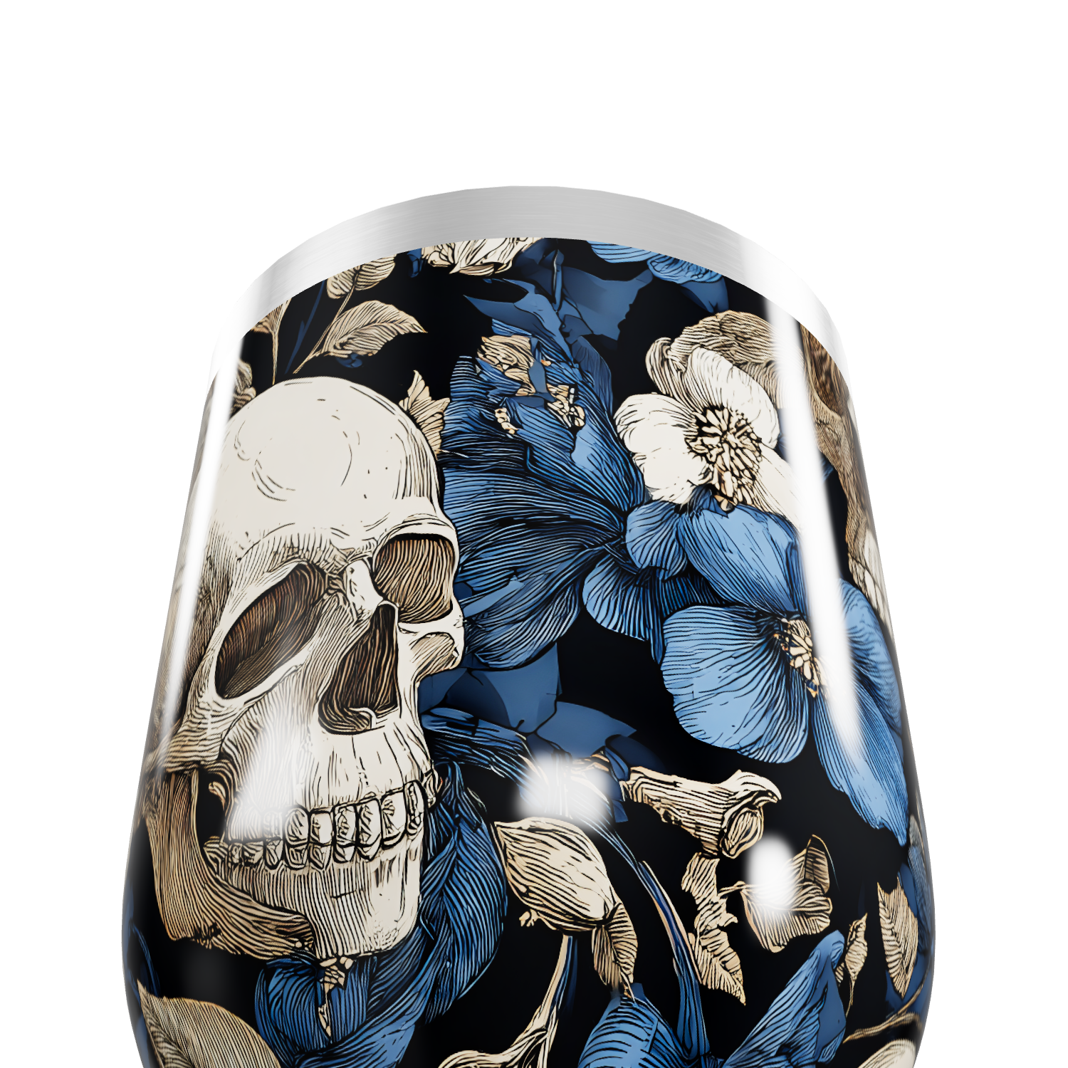 Copo Térmico Slim Caveira Floral aço inox azul