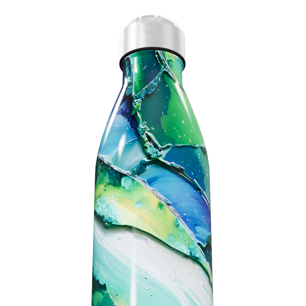 Garrafa Inox - Estampa Abstrata Verde Azul