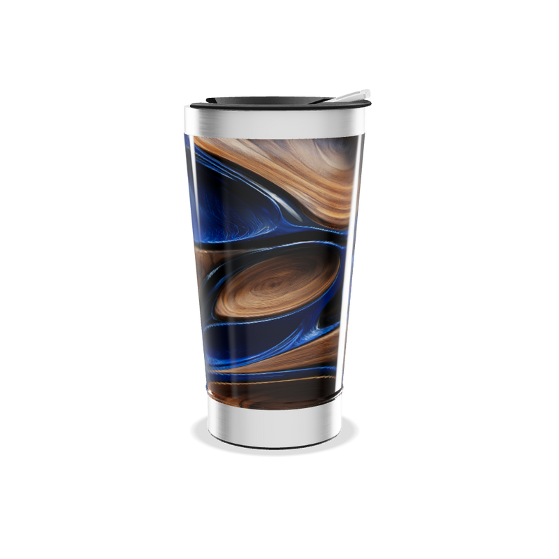 Copo Térmico - Azul e Madeira Aço Inox