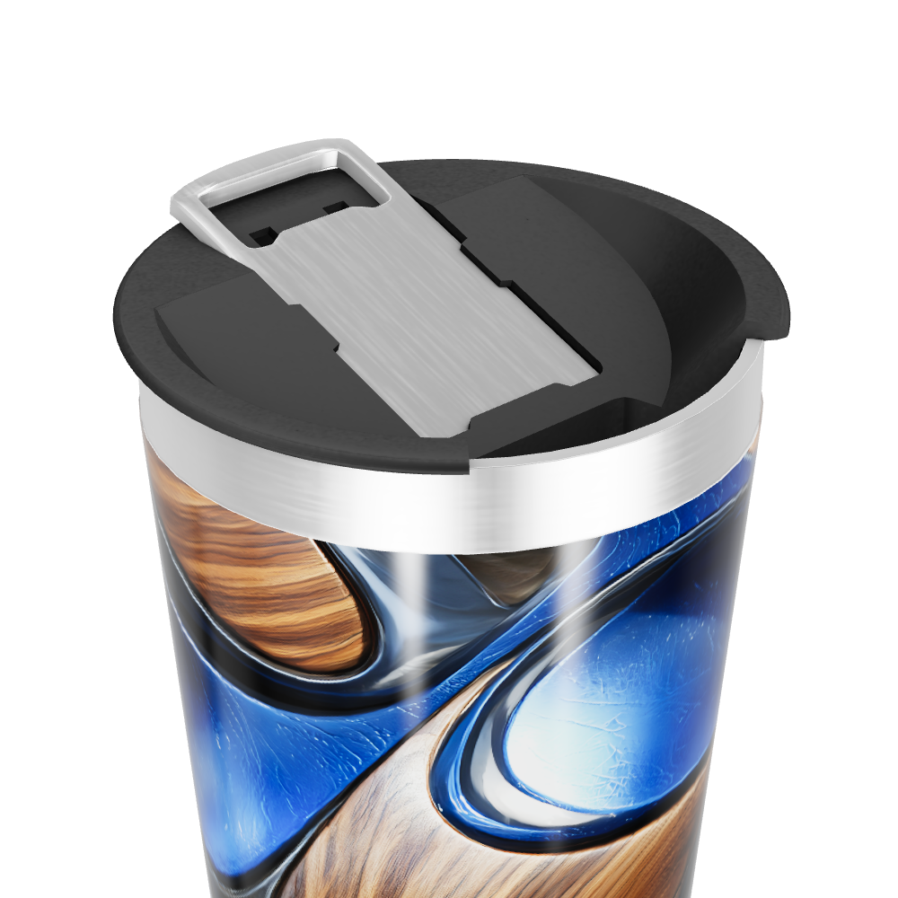 Copo Térmico - Azul e Madeira Aço Inox