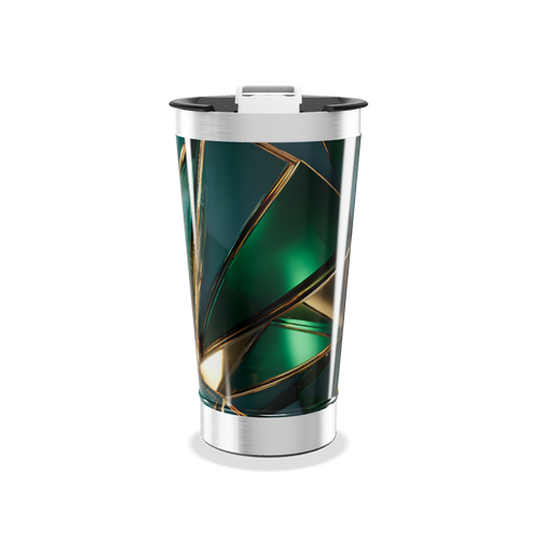 Copo Térmico - Verde com Detalhes Dourados