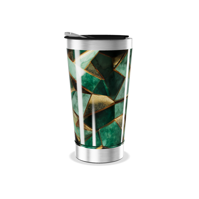 Copo Térmico - Verde com Detalhes Dourados