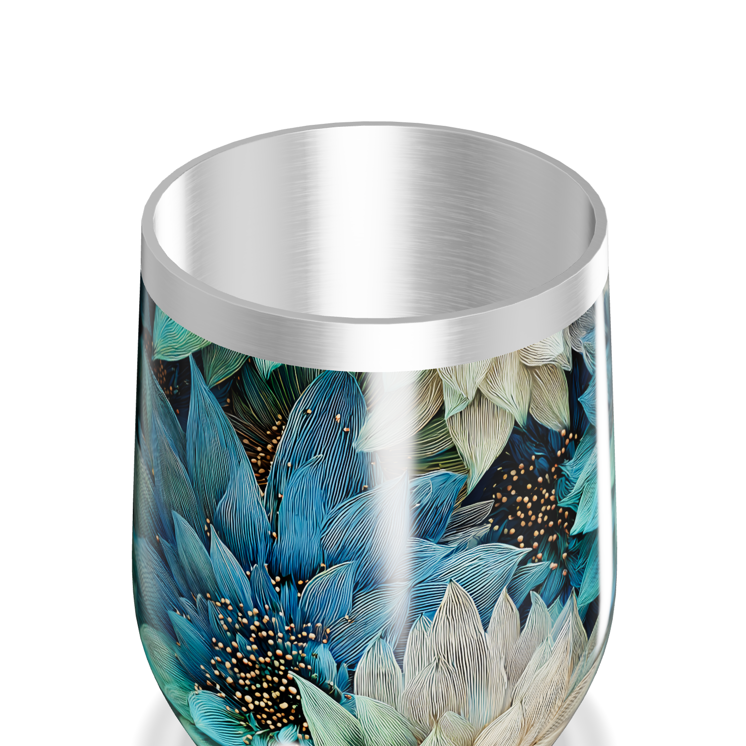 Copo Térmico Slim - Floral Azul Inox