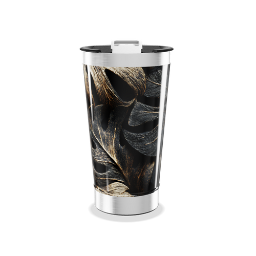 Copo Térmico - Estampa Folhas Preto e Dourado