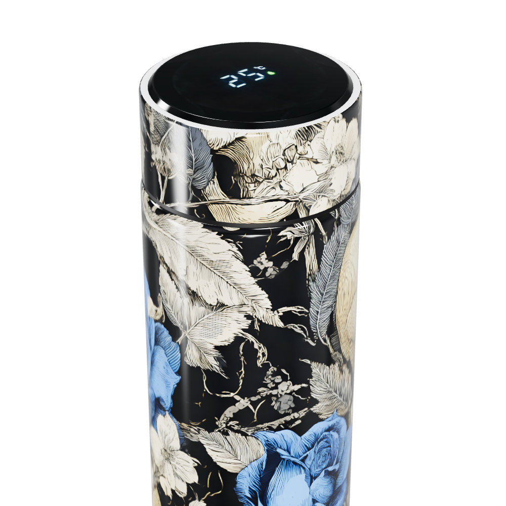 Garrafa Térmica Touch - Floral Azul e Preto