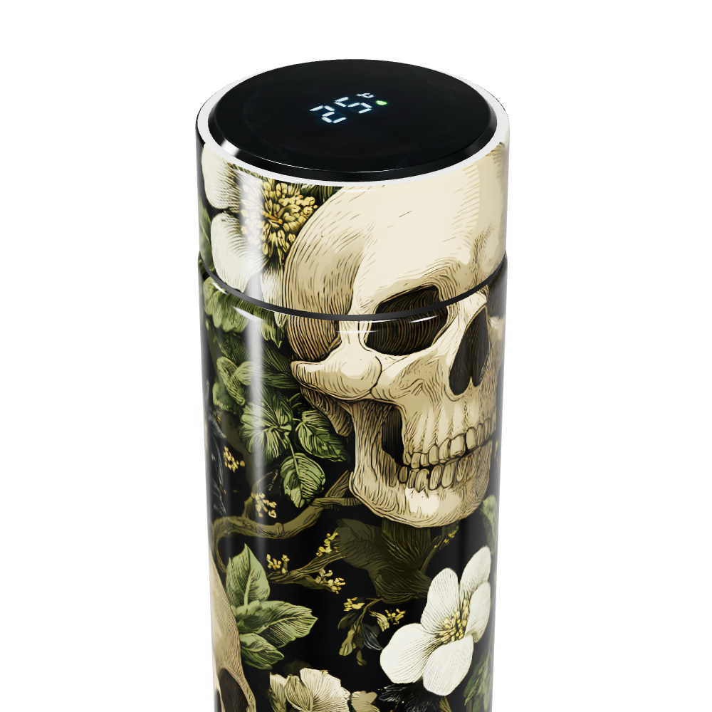 Garrafa Térmica Touch - Caveira Floral Preta