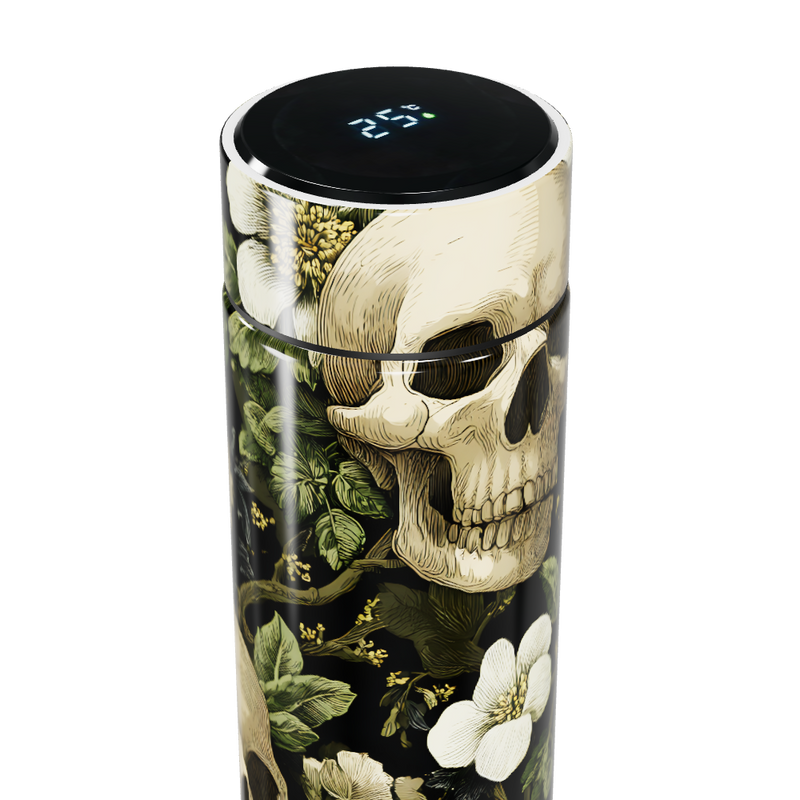 Garrafa Térmica Touch - Caveira Floral Preta