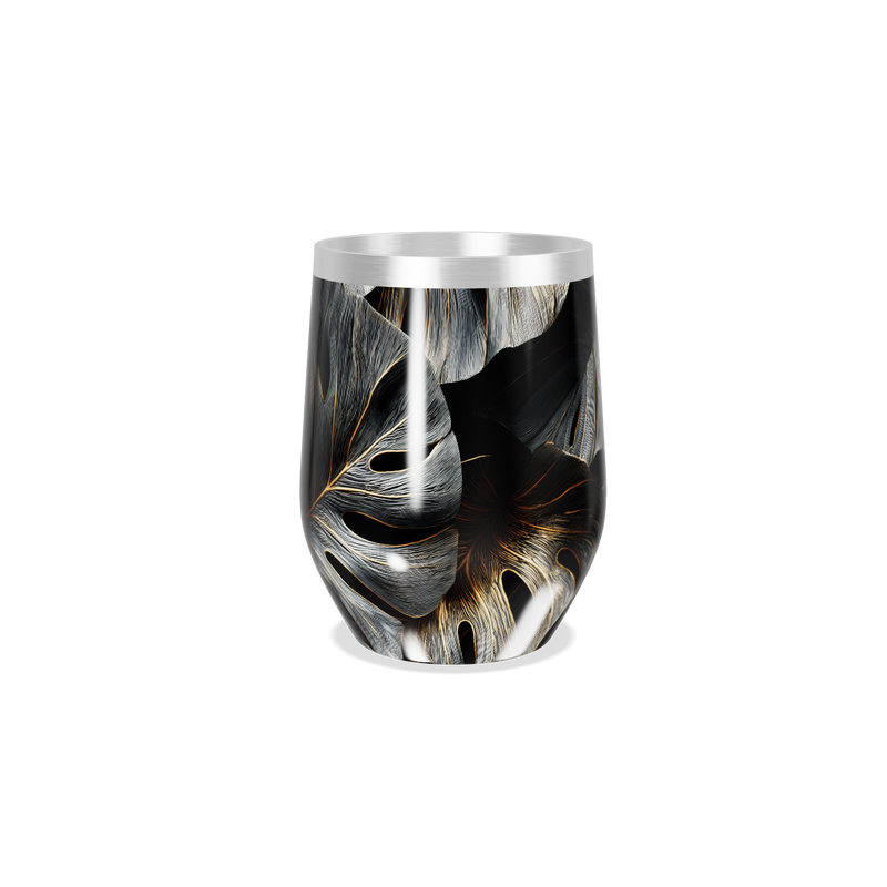 Copo Térmico Slim - Folhagem Preto e Dourado