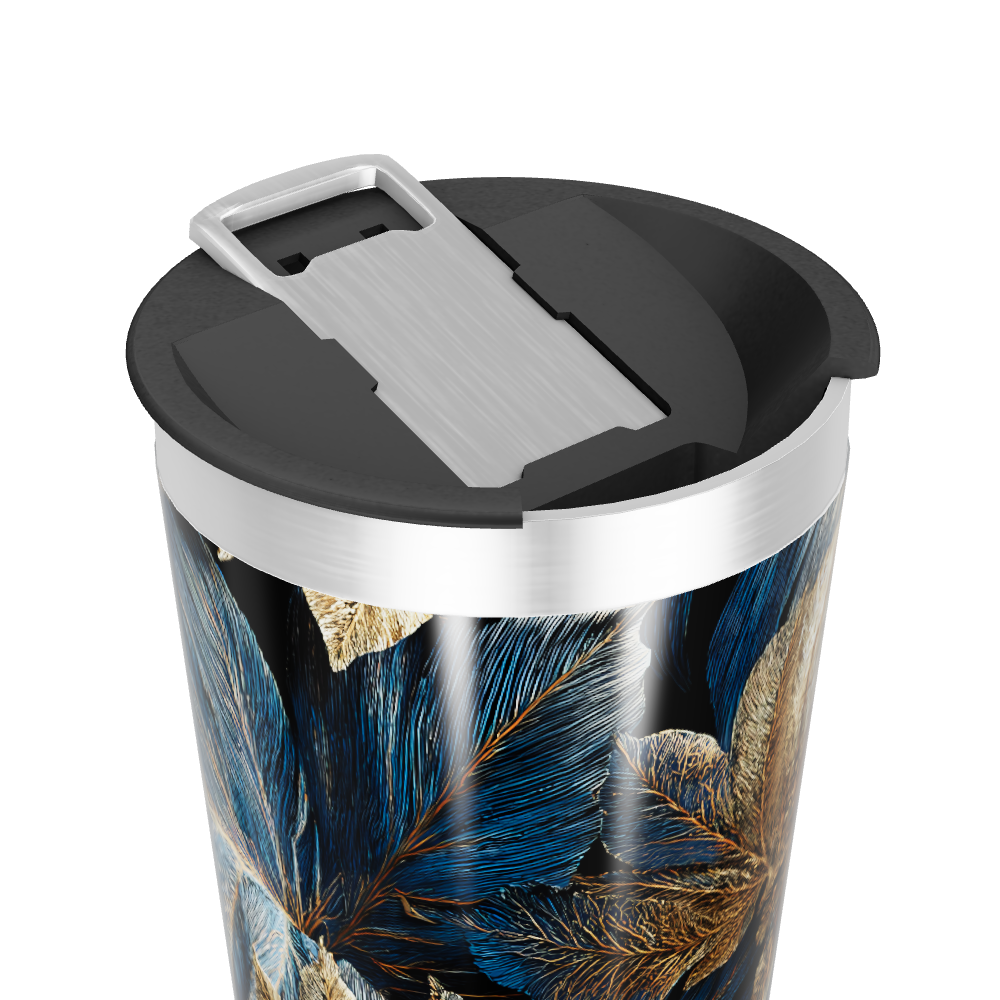 Copo Térmico - Estampa Folhas Azul Dourado