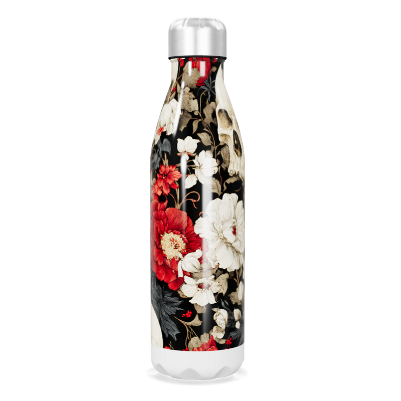 Garrafa Inox Floral preta e vermelha