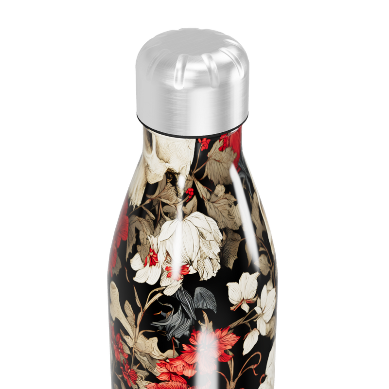 Garrafa Inox Floral preta e vermelha