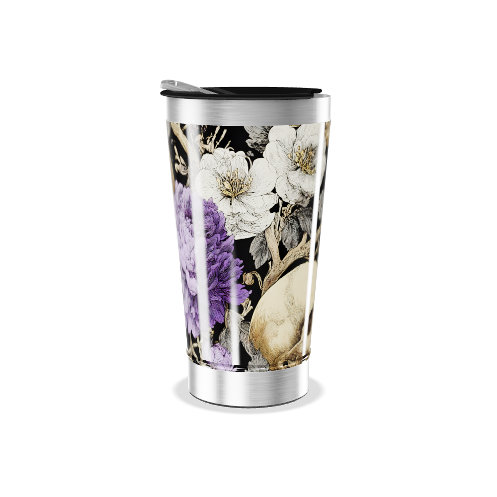 Copo Térmico - Caveira Floral Preto