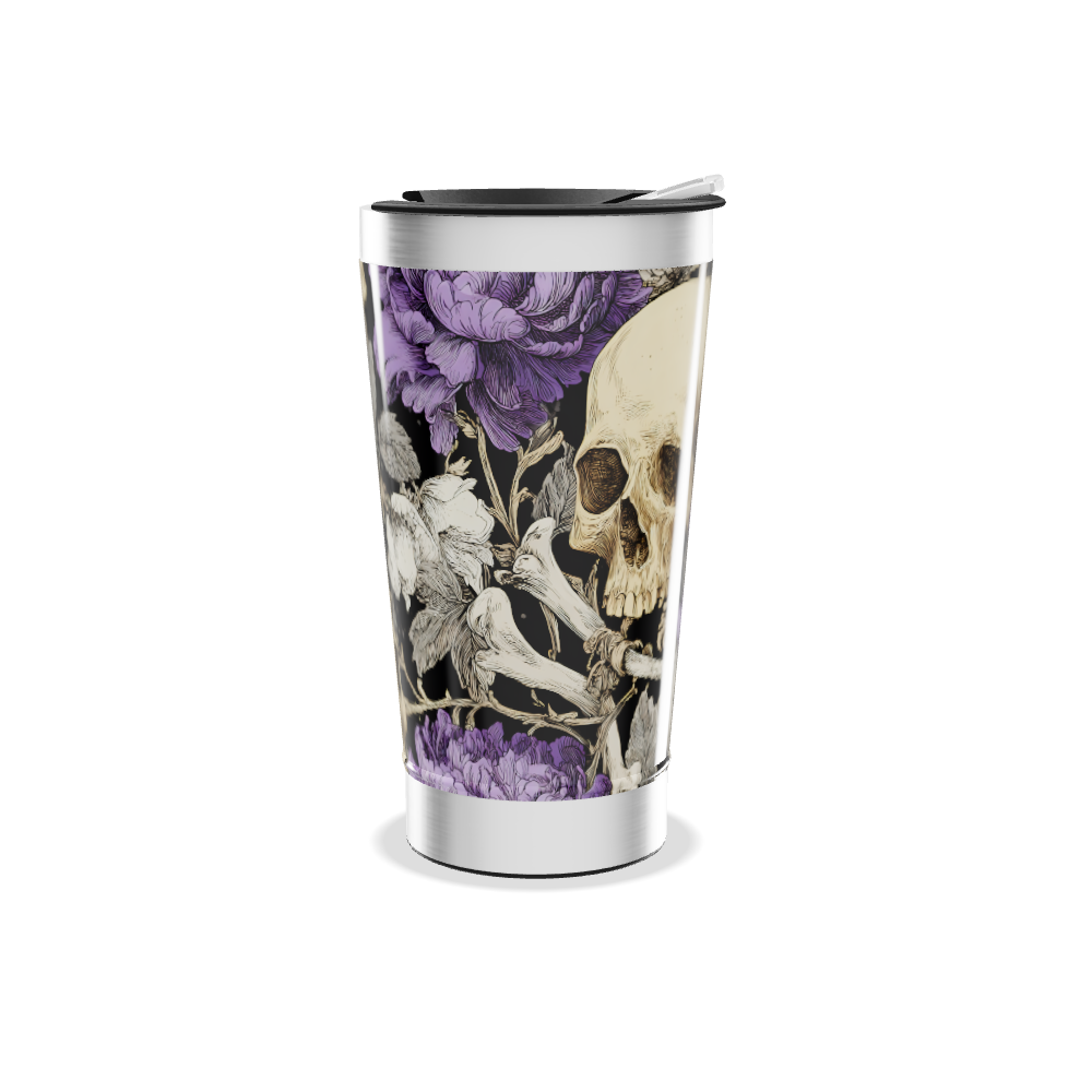 Copo Térmico - Caveira Floral Preto