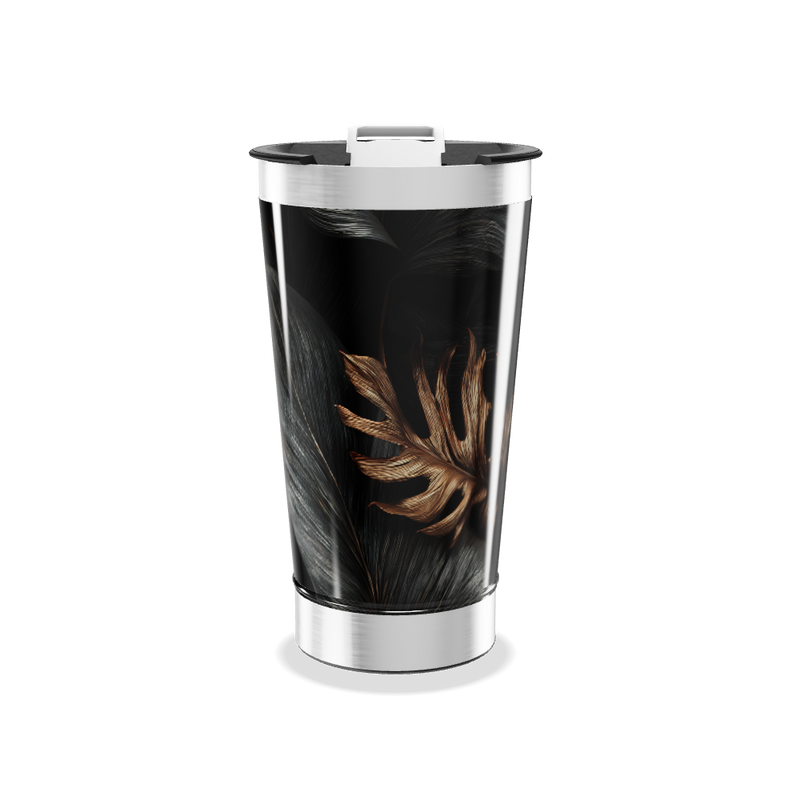 Copo Térmico - Preto com Folhas Douradas