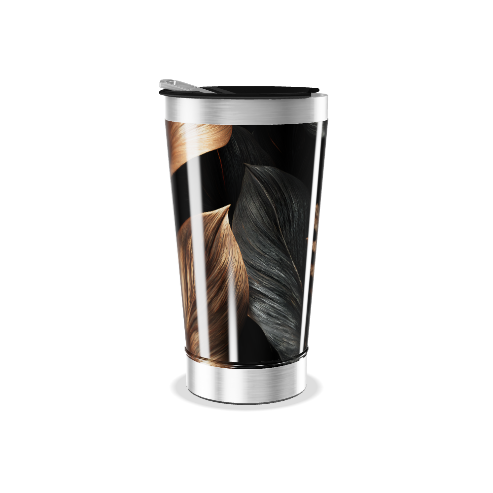 Copo Térmico - Preto com Folhas Douradas