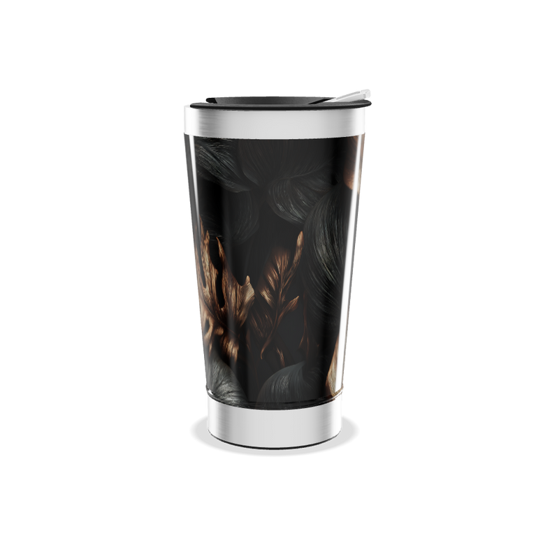 Copo Térmico - Preto com Folhas Douradas