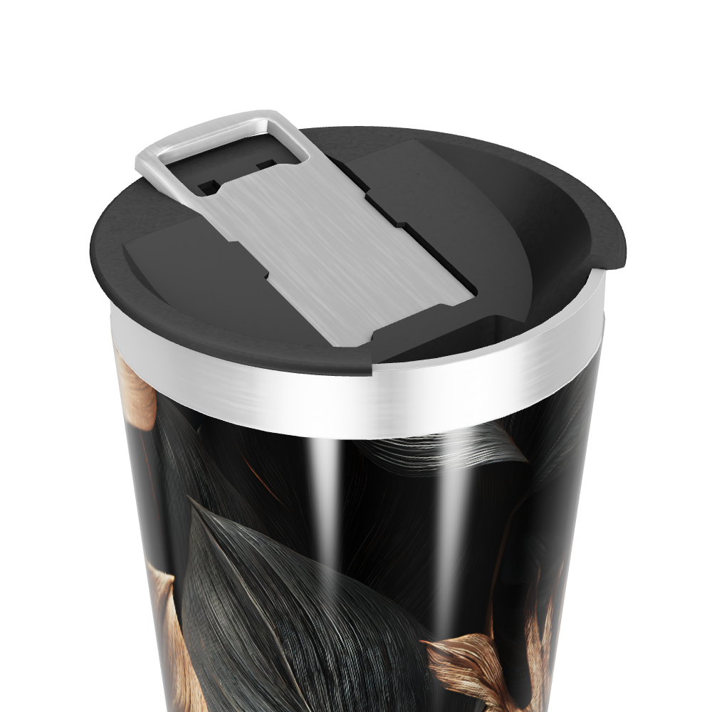 Copo Térmico - Preto com Folhas Douradas