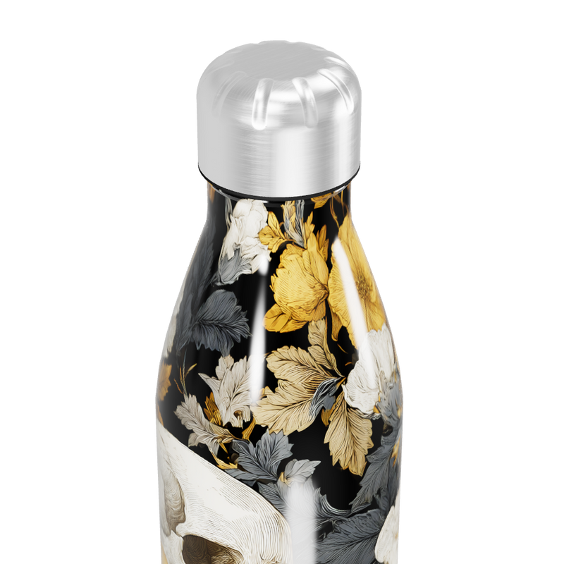 Garrafa Inox - Floral Preto e Dourado