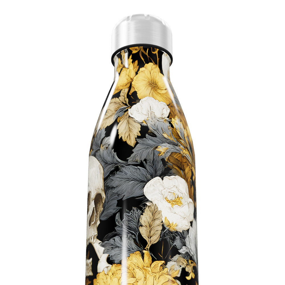 Garrafa Inox - Floral Preto e Dourado