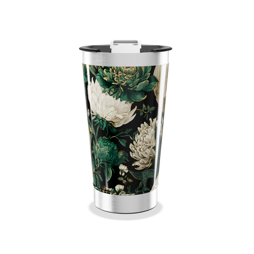 Copo Térmico - Floral Preto e Verde