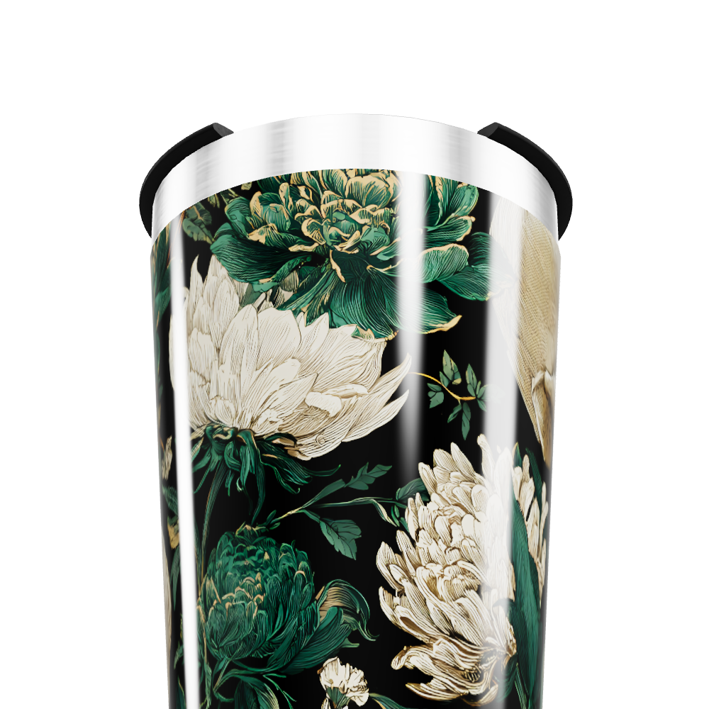 Copo Térmico - Floral Preto e Verde