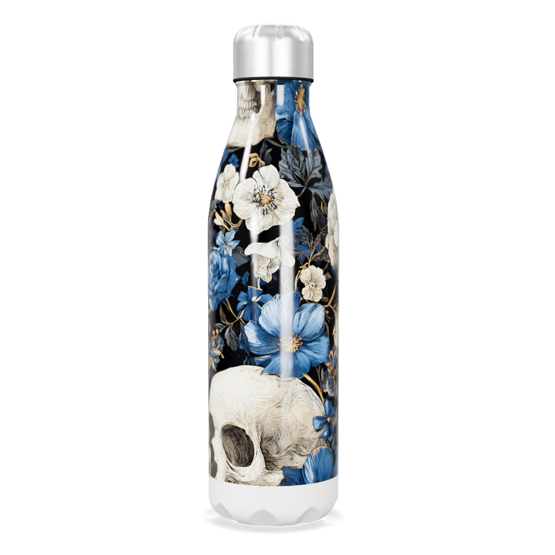 Garrafa Inox Floral Azul com Caveira
