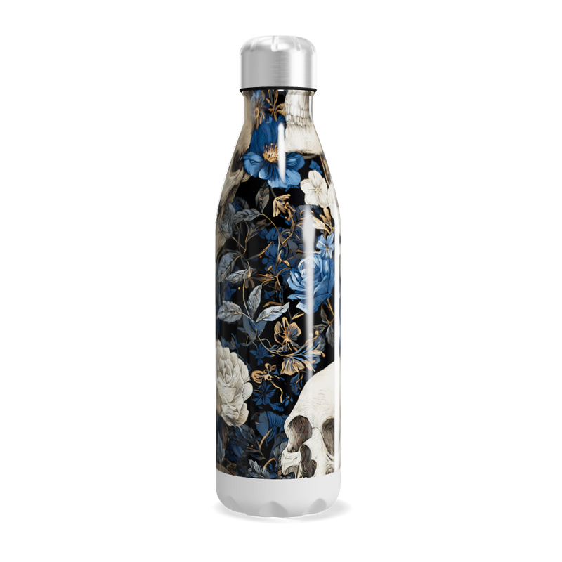 Garrafa Inox Floral Azul com Caveira