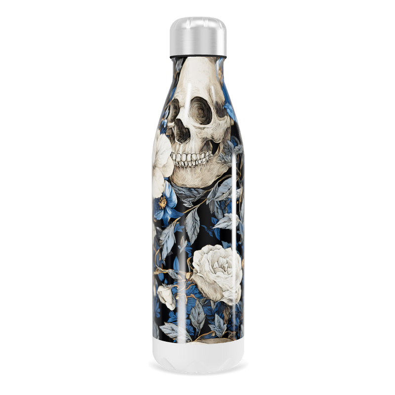 Garrafa Inox Floral Azul com Caveira