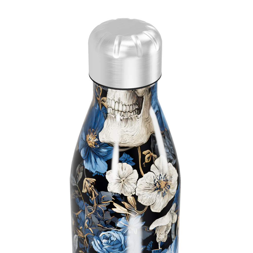 Garrafa Inox Floral Azul com Caveira
