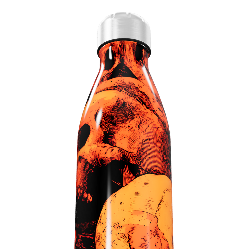 Garrafa Inox Caveiras Laranja e Preto