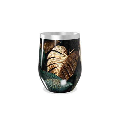 Copo Térmico Slim - Folhas Douradas e Verdes